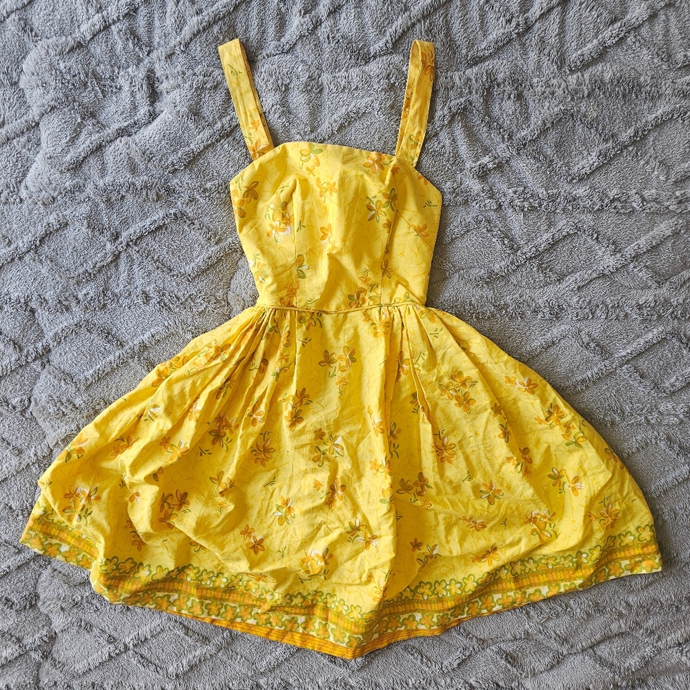 Junior Hawaii By Nalii Honolulu Vintage Handmade Dress Floral Girls Yellow flowe